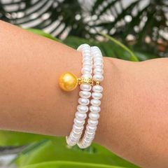 DESIGNER JEWELRY Vòng Tay Ngọc Trai Hạt Bắp VIP Điểm Bi Vàng Mặt Ngọc Trai 1 Hạt Vàng Sang Trọng MADAME HIEN PEARL Cho Nữ VTT120