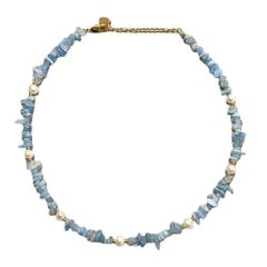 Vòng Cổ Ngọc Trai Phong Cách Bohemian Bãi Biển Aquamarine Phối Đá Sỏi Tự Nhiên MADAME HIEN PEARLS Unisex Nam Nữ CB033