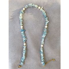 Vòng Cổ Ngọc Trai Phong Cách Bohemian Bãi Biển Aquamarine Phối Đá Sỏi Tự Nhiên MADAME HIEN PEARLS Unisex Nam Nữ CB033