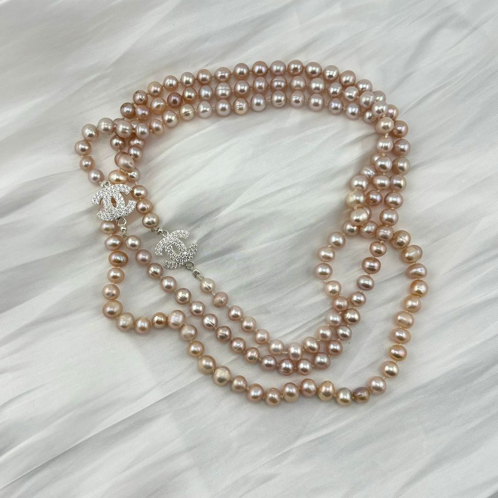 Vòng Cổ Ngọc Trai Tím Hạt Tròn Tự Nhiên Dài 120cm Điểm 2 Khoá Bạc s925 Channel MADAME HIEN PEARLS CT040T