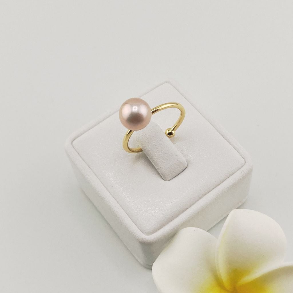 Nhẫn Ngọc Trai Tối Giản Khung Vàng Đính 1 Hạt Ngọc Trai Tự Nhiên Thời Trang NN012