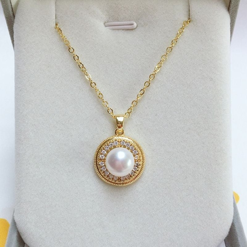 Mặt Vòng Cổ Ngọc Trai Tự Nhiên MADAME HIEN PEARLS Kiểu Dáng Khung Tròn Đính Đá Đơn Giản Đáng Yêu Cho Nữ MN046