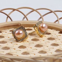Bông Tai Ngọc Trai Tự Nhiên MADAME HIEN PEARLS Mặt Vuông Đính Đá Quý Sang Trọng BTN122