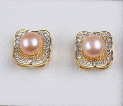 Bông Tai Ngọc Trai Tự Nhiên MADAME HIEN PEARLS Mặt Vuông Đính Đá Quý Sang Trọng BTN122