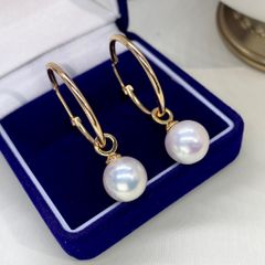 Bông Tai Ngọc Trai Tự Nhiên Mặt Vòng Tròn To Mạ Vàng Thật 14k Đính 1 Hạt Ngọc Trai Tròn Tự Nhiên MADAME HIEN PEARLS Dễ Thương Cho Nữ BTT088