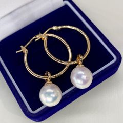 Bông Tai Ngọc Trai Tự Nhiên Mặt Vòng Tròn To Mạ Vàng Thật 14k Đính 1 Hạt Ngọc Trai Tròn Tự Nhiên MADAME HIEN PEARLS Dễ Thương Cho Nữ BTT088