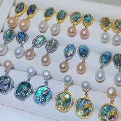 Bông Tai Ngọc Trai Tự Nhiên Mặt Xà Cừ Bàu Ngư Tua Rua 1 Hạt Ngọc Trai Giọt Nước MADAME HIEN PEARLS Thời Trang Nữ BTG093