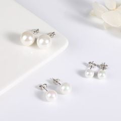 Bông Tai Bạc Ý s925 Đính 1 Hạt Ngọc Trai Tự Nhiên 7-8mm Tối Giản MADAME HIEN PEARLS BTT051