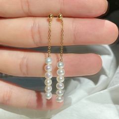 Bông Tai Mạ Vàng Thật 14k Đính Ngọc Trai Tự Nhiên Tua Rua Đính 6 Hạt Ngọc Trai 3-4mm Dịu Dàng Nữ Tính MADAME HIEN PEARLS BTT086