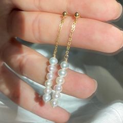Bông Tai Mạ Vàng Thật 14k Đính Ngọc Trai Tự Nhiên Tua Rua Đính 6 Hạt Ngọc Trai 3-4mm Dịu Dàng Nữ Tính MADAME HIEN PEARLS BTT086