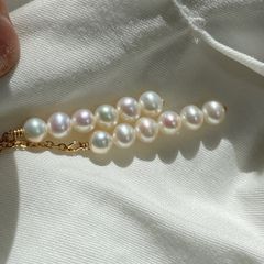 Bông Tai Mạ Vàng Thật 14k Đính Ngọc Trai Tự Nhiên Tua Rua Đính 6 Hạt Ngọc Trai 3-4mm Dịu Dàng Nữ Tính MADAME HIEN PEARLS BTT086