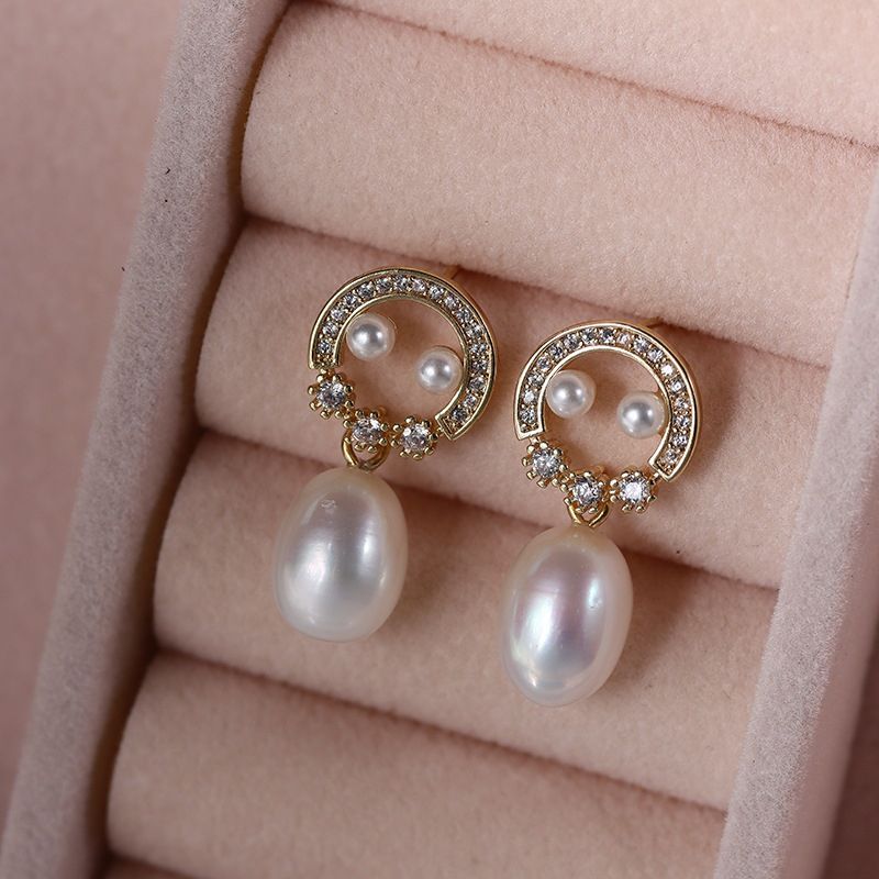 Bông Tai Ngọc Trai Tự Nhiên Tua Rua Mặt Vòng Tròn Đính Ngọc Trai Nhí Sang Trọng MADAME HIEN PEARLS Cho Nữ BTG150