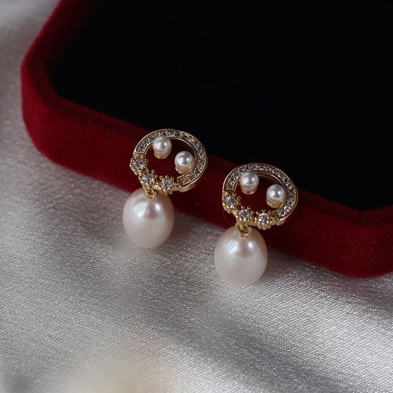 Bông Tai Ngọc Trai Tự Nhiên Tua Rua Mặt Vòng Tròn Đính Ngọc Trai Nhí Sang Trọng MADAME HIEN PEARLS Cho Nữ BTG150