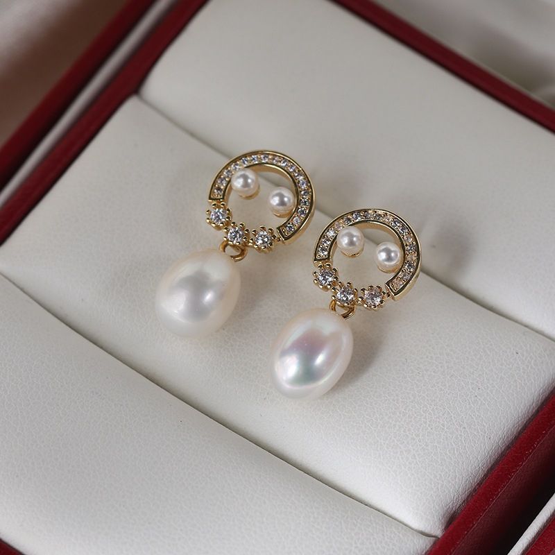 Bông Tai Ngọc Trai Tự Nhiên Tua Rua Mặt Vòng Tròn Đính Ngọc Trai Nhí Sang Trọng MADAME HIEN PEARLS Cho Nữ BTG150