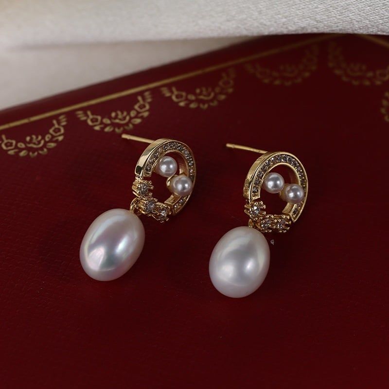 Bông Tai Ngọc Trai Tự Nhiên Tua Rua Mặt Vòng Tròn Đính Ngọc Trai Nhí Sang Trọng MADAME HIEN PEARLS Cho Nữ BTG150