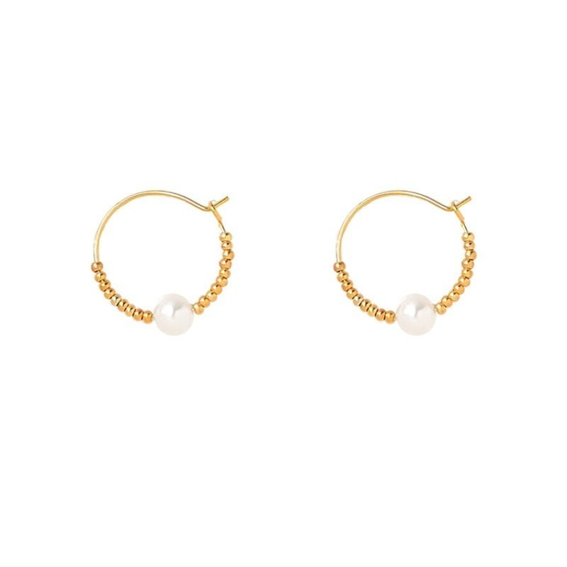 Bông Tai Ngọc Trai Tự Nhiên Vòng Tròn To Đính 1 Hạt Ngọc Trai Tự Nhiên Tối Giản MADAME HIEN PEARLS Cho Nữ BTT100