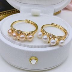 Nhẫn Ngọc Trai Tự Nhiên Vương Miện 4 Hạt Tứ Quý Phát Tài MADAME HIEN PEARLS NN063