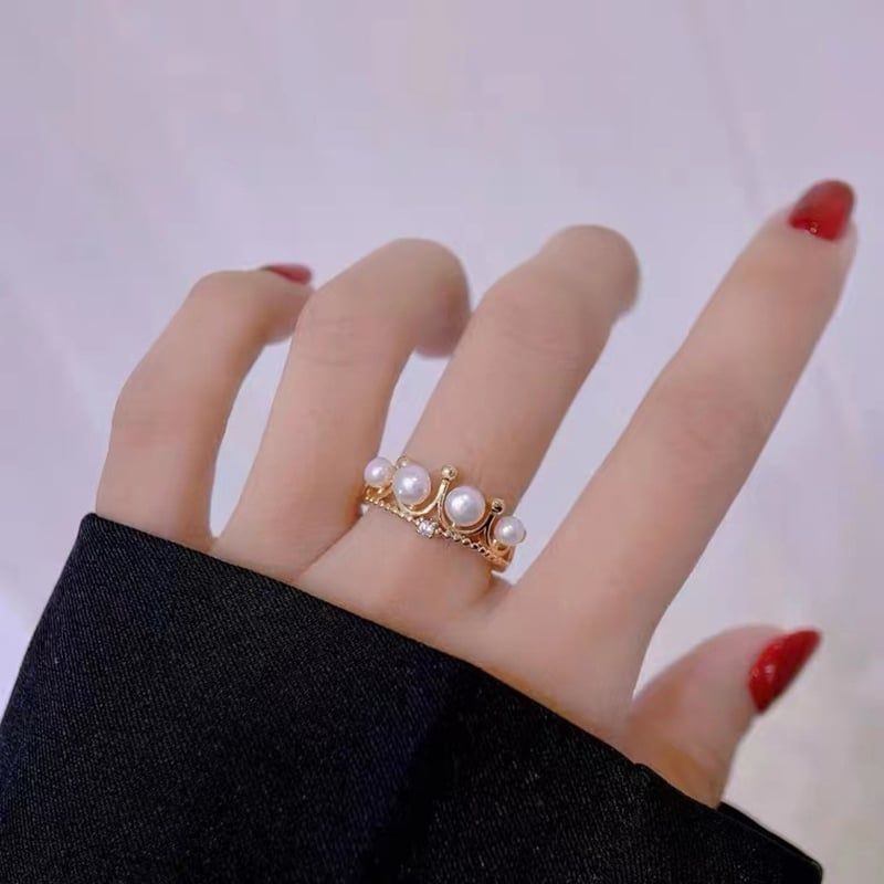 Nhẫn Ngọc Trai Tự Nhiên Vương Miện 4 Hạt Tứ Quý Phát Tài MADAME HIEN PEARLS NN063