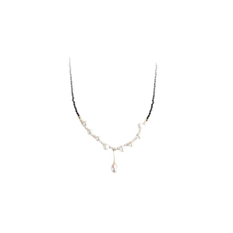 Vòng Cổ Choker Cườm Pha Lê Đen Phối Ngọc Trai Mặt Ngọc Trai Giọt Nước Tự Nhiên MADAME HIEN PEARLS Cho Nữ CG078