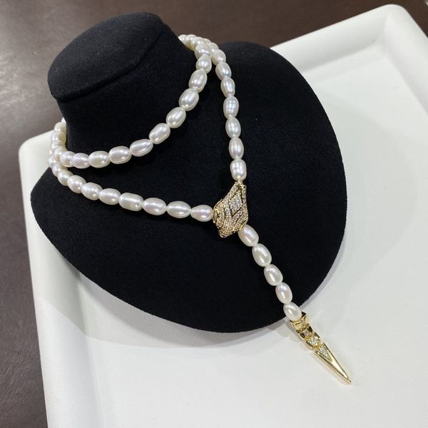 Vòng Cổ Choker Hạt Gạo Tự Nhiên 57cm 7-8mm Khoá Rắn Sang Trọng Tinh Tế Cá Tính MADAME HIEN PEARLS Cho Nữ CG079