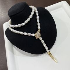Vòng Cổ Choker Hạt Gạo Tự Nhiên 57cm 7-8mm Khoá Rắn Sang Trọng Tinh Tế Cá Tính MADAME HIEN PEARLS Cho Nữ CG079