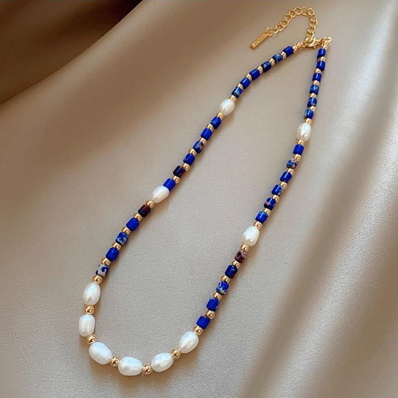 Vòng Cổ Choker Xương Đá Tự Nhiên Lapis Lazuli  Phối Ngọc Trai Hạt Gạo MADAME HIEN PEARLS Cho Nữ CG077