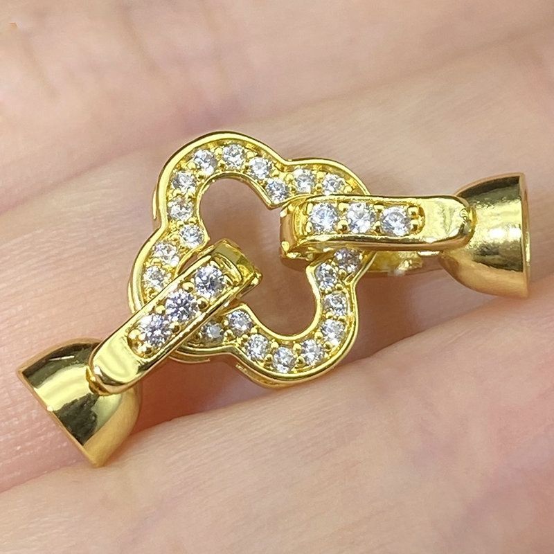 Chốt Khoá Mặt Vòng cổ Hoặc Vòng Tay Mạ Vàng 18k Mắc Xích Khoá Cỏ 4 Lá LV Sang Trọng MADAME HIEN PEARLS PKKC011