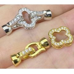 Chốt Khoá Mặt Vòng cổ Hoặc Vòng Tay Mạ Vàng 18k Mắc Xích Khoá Cỏ 4 Lá LV Sang Trọng MADAME HIEN PEARLS PKKC011