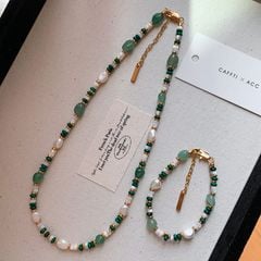 Vòng Cổ Xanh Con Công Mã Não Ngọc Trai Tự Nhiên Đính Hạt Mã Não Xanh Dongling Tự Nhiên MADAME HIEN PEARLS CB034