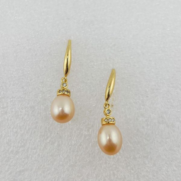 Bông Tai Bạc s925 Đính Ngọc Trai Tự Nhiên Chuôi Khoá Móc Câu Tối Giản MADAME HIEN PEARLS BTG063
