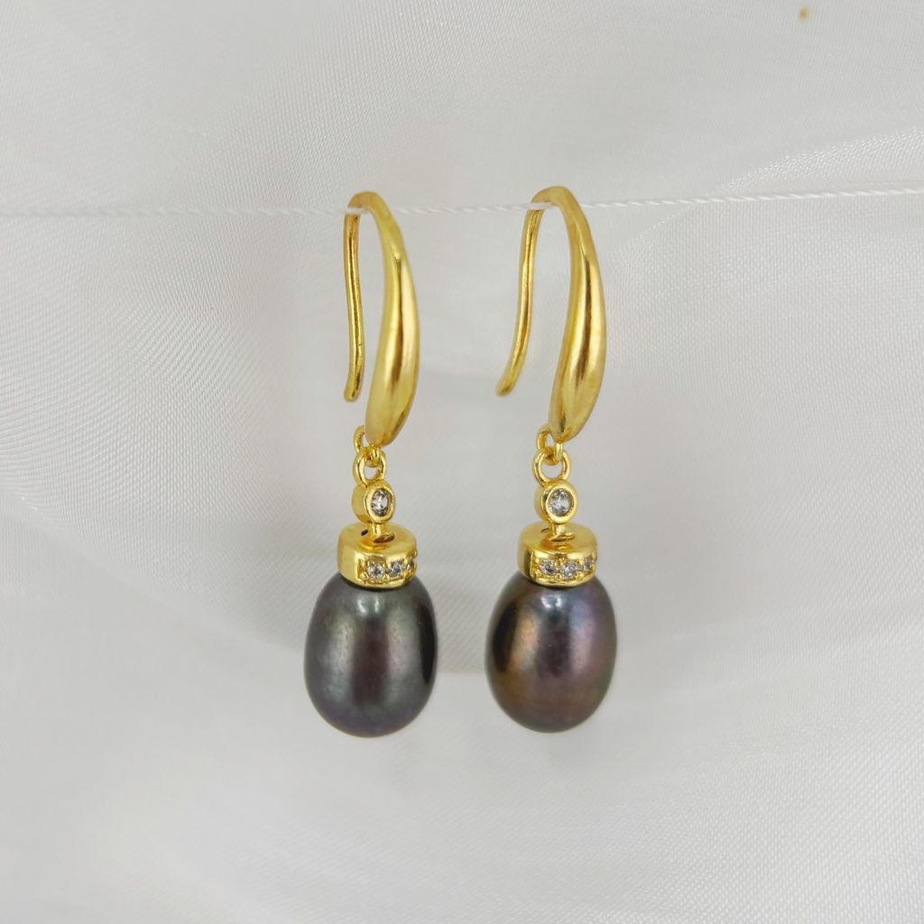 Bông Tai Bạc s925 Đính Ngọc Trai Tự Nhiên Chuôi Khoá Móc Câu Tối Giản MADAME HIEN PEARLS BTG063