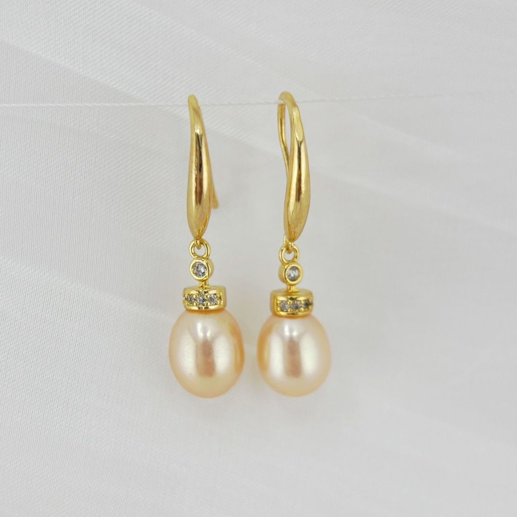 Bông Tai Bạc s925 Đính Ngọc Trai Tự Nhiên Chuôi Khoá Móc Câu Tối Giản MADAME HIEN PEARLS BTG063