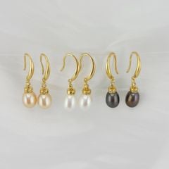 Bông Tai Bạc s925 Đính Ngọc Trai Tự Nhiên Chuôi Khoá Móc Câu Tối Giản MADAME HIEN PEARLS BTG063