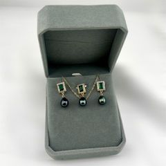 Bộ Set Ngọc Trai Vòng cổ và Bông Tai Bộ Trang Sức Ngọc Trai Tự Nhiên Khung Đính Đá Quý Sang Trọng MADAME HIEN PEARLS Cho Nữ SPS113