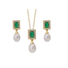 Bộ Set Ngọc Trai Vòng cổ và Bông Tai Bộ Trang Sức Ngọc Trai Tự Nhiên Khung Đính Đá Quý Sang Trọng MADAME HIEN PEARLS Cho Nữ SPS113
