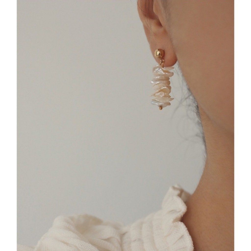 Bông Tai Ngọc Trai Keshi Xếp Lớp Thủ Công Cánh Hoa Ngọc Trai Tự Nhiên MADAME HIEN PEARLS Nữ BTB039