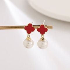 Bông Tai Ngọc Trai Tua Rua Giọt Nước Tự Nhiên Mặt Cỏ 4 Lá Sang Trọng MADAME HIEN PEARLS Cho Nữ BTG158