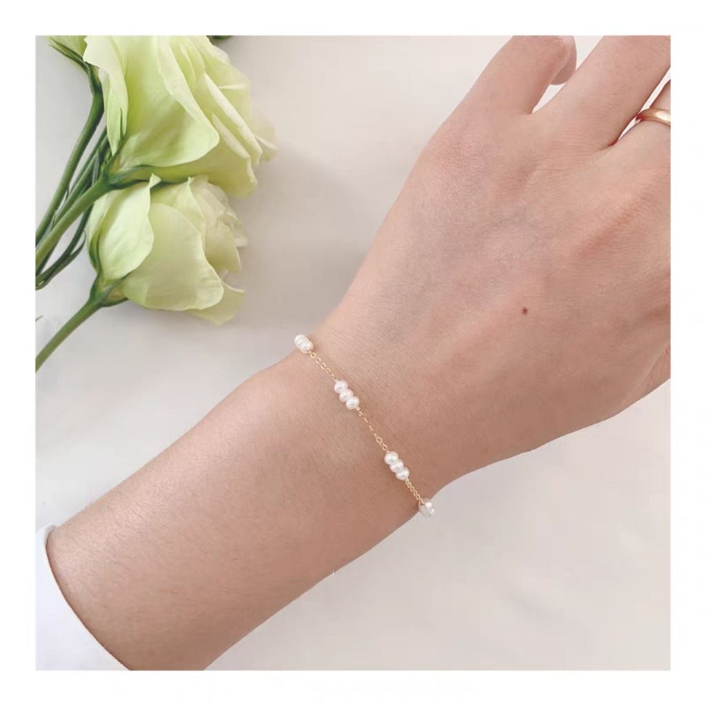Bộ Vòng Cổ và Vòng Tay Đính Chùm 3 Hạt Ngọc Trai Tự Nhiên 3-4mm Cách Khoản Đáng Yêu MADAME HIEN PEARLS SPS068