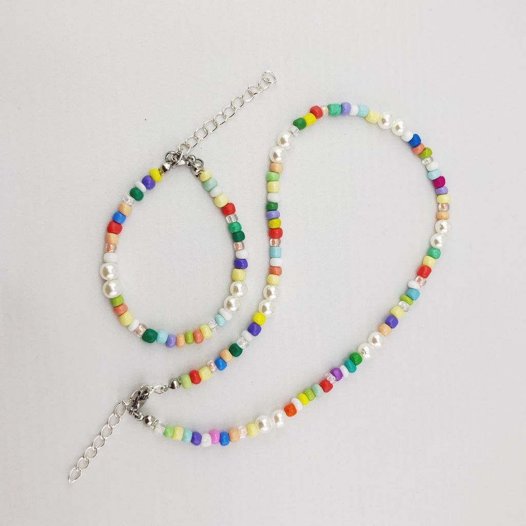 Set Bộ Vòng Cổ Và Vòng Tay Ngọc Trai Baroque Tự Nhiên Phối Cườm Sắc Màu Cho Con Gái Yêu SPS051