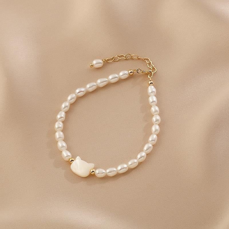 Vòng Tay Ngọc Trai Hạt Gạo Tự Nhiên Mặt Mèo MADAME HIEN PEARLS Đáng Yêu VTG018
