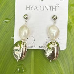 Bông Tai Ngọc Trai Baroque Tự Nhiên Phối Hạt Kim Loại Phong Cách Châu Âu Sang Trọng Hiện Đại Cá Tính BTB044
