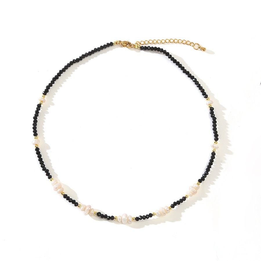 Bộ Set Vòng Cổ Và Vòng Tay Pha Lê Đen Phối Ngọc Trai Nhí Kiểu Dáng Spinel MADAME HIEN PEARLS Unisex Nam Nữ SPS083