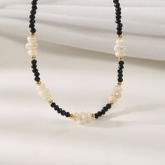 Bộ Set Vòng Cổ Và Vòng Tay Pha Lê Đen Phối Ngọc Trai Nhí Kiểu Dáng Spinel MADAME HIEN PEARLS Unisex Nam Nữ SPS083