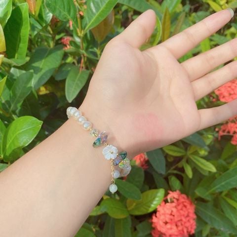 Vòng Tay Ngọc Trai Tự Nhiên Phối Pha Lê Màu Sắc Trẻ Trung MADAME HIEN PEARLS Quà Tặng Cho Bé Gái VTT044