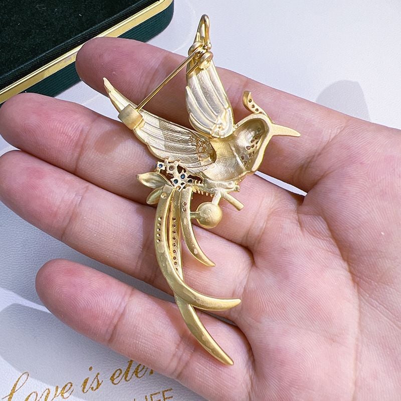Ghim Cài Áo Kim Phượng Hoàng Đính Ngọc Trai Tự Nhiên MADAME HIEN PEARLS Quà Tặng Sếp Sang Trọng PKC030