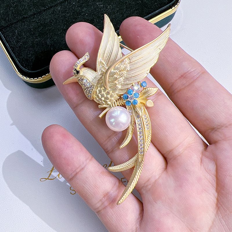 Ghim Cài Áo Kim Phượng Hoàng Đính Ngọc Trai Tự Nhiên MADAME HIEN PEARLS Quà Tặng Sếp Sang Trọng PKC030