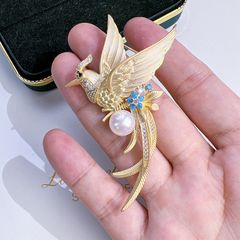 Ghim Cài Áo Kim Phượng Hoàng Đính Ngọc Trai Tự Nhiên MADAME HIEN PEARLS Quà Tặng Sếp Sang Trọng PKC030