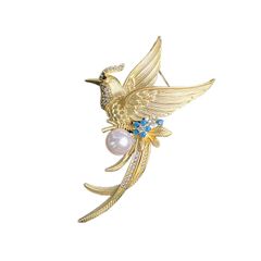 Ghim Cài Áo Kim Phượng Hoàng Đính Ngọc Trai Tự Nhiên MADAME HIEN PEARLS Quà Tặng Sếp Sang Trọng PKC030