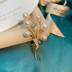 Ghim Cài Áo Ngọc Trai Tự Nhiên Hạt Xoài Kiểu 6 Quả Bóng Bay MADAME HIEN PEARLS Cho Nữ PKC034