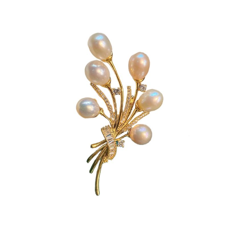 Ghim Cài Áo Ngọc Trai Tự Nhiên Hạt Xoài Kiểu 6 Quả Bóng Bay MADAME HIEN PEARLS Cho Nữ PKC034